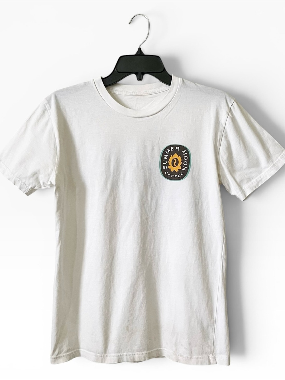 Summer Moon T-Shirt Mens Size S White Cotton Logo Short Sleeve Texas Coffee Shop